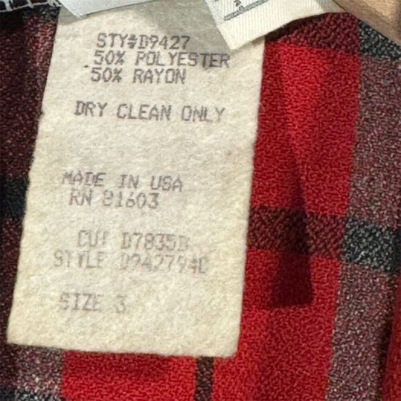 VTG La Belle Red Plaid Blazer Dress S Double Breasted 80s Mob Wife Preppy Grunge - Picture 10 of 11